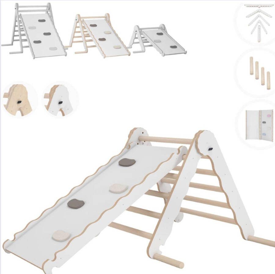 GUTEC Klimrek Baby Klimboog Klimdriehoek Natuurlijk Speelplezier Klimrek Baby Klimboog Hout Indoor Speeltoestel Kinderen Wit