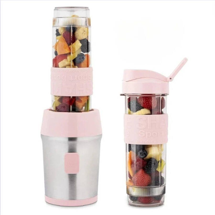 GUTEC Milkshake Machine Cocktailshaker Met 2 Smoothie Beker 2x570 ml Draagbare Smoothie Maker Met Deksel To Go Roze