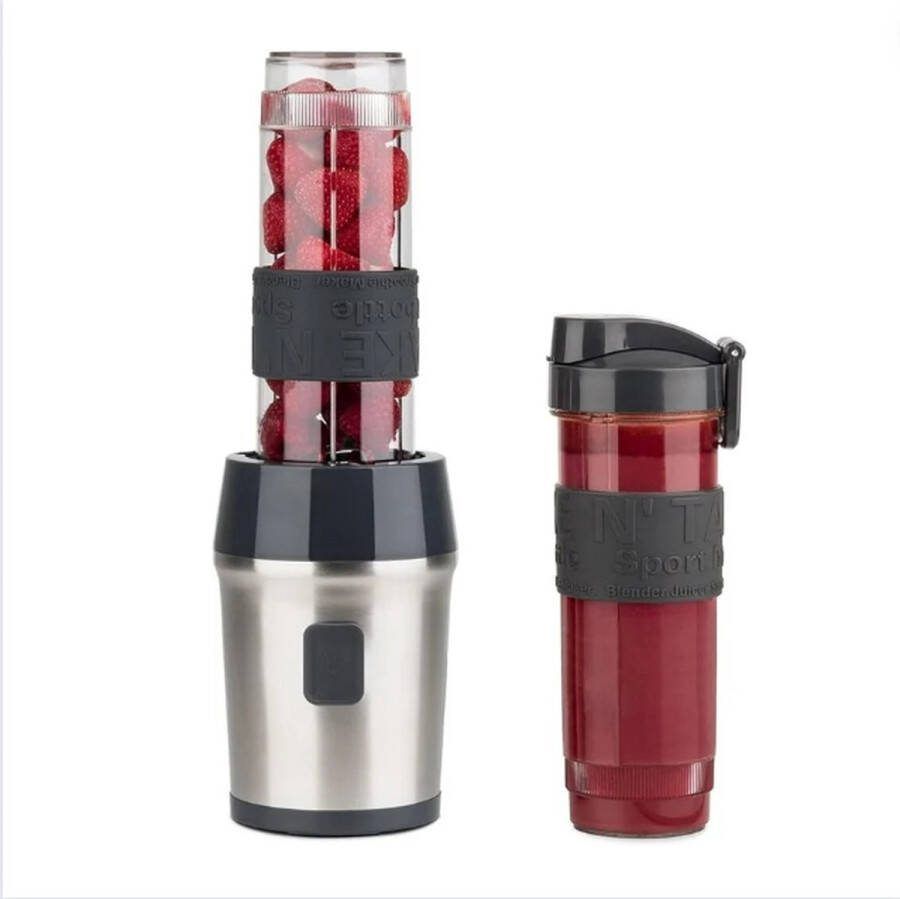 GUTEC Milkshake Machine Cocktailshaker Met 2 Smoothie Beker 2x570 ml Draagbare Smoothie Maker Met Deksel To Go Grijs