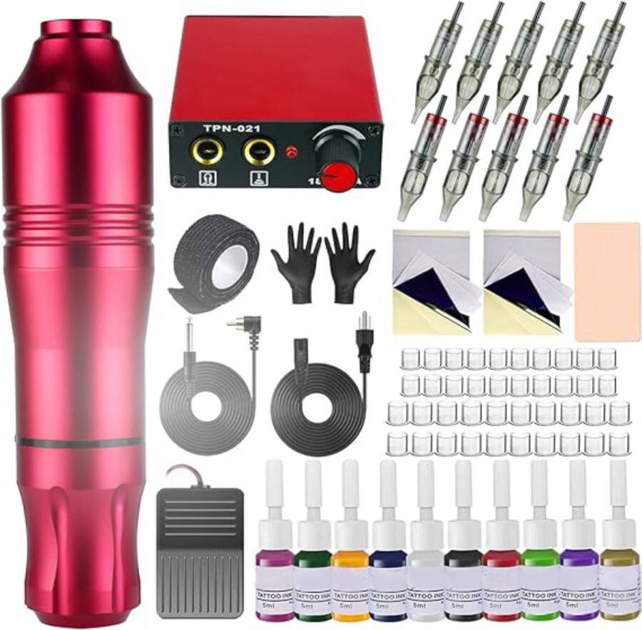 GUTEC Tattoo Machine Beginner Set Tattoo Pen Gun Met 10 Kleuren Inkt Complete Tattoo Kit Voor Beginners Met Oefenhuid