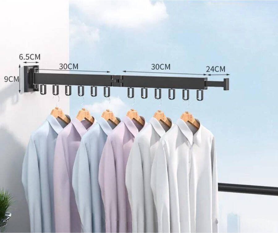 GUTEC Wanddroogrek Inklapbaar 12 Haken Droogrek Muur Wandmontage Ophangbaar Clothes Rack Uitschuifbaar + Montage Kit Zwart
