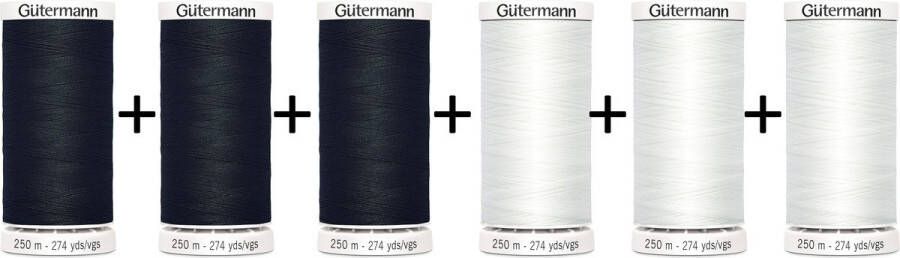 Gütermann Naaigaren Voordeelset Wit + Zwart 250m 6 Klosjes