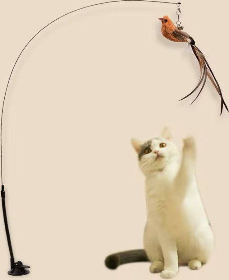 GY E-commerce Kattenspeelgoed met Zuignap Teaser Op Standaard Interactieve Kat Speelgoed Kattenspeeltjes Met Vogel
