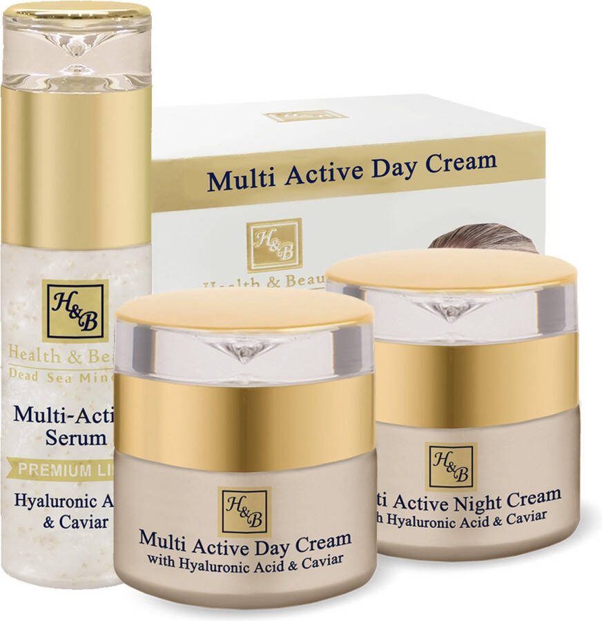 H&B Dead Sea Minerals Multi-active Set: Serum Dag & Nachtcrème Hyaluronzuur met Collageen en Black Kaviar 50ml