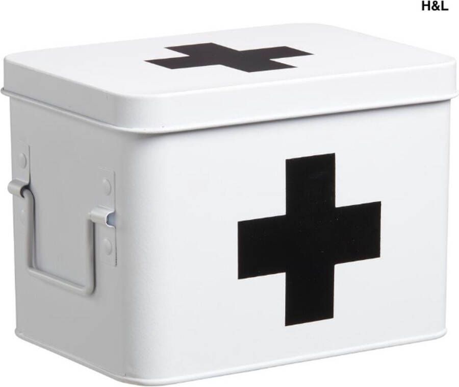 H&L Luxe medicijnbox wit metaal opbergbox medicijnen badkamer 15 x 21 x 15 cm