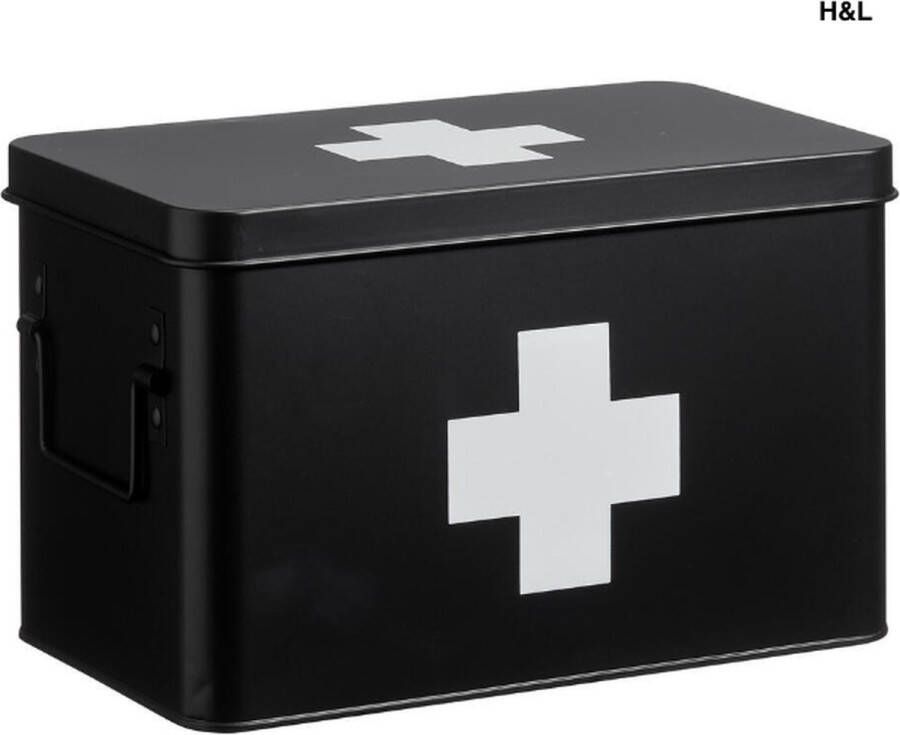 H&L Luxe medicijnbox zwart metaal bewaardoos medicijnen opbergdoos badkamer 20 x 18 x 31 cm