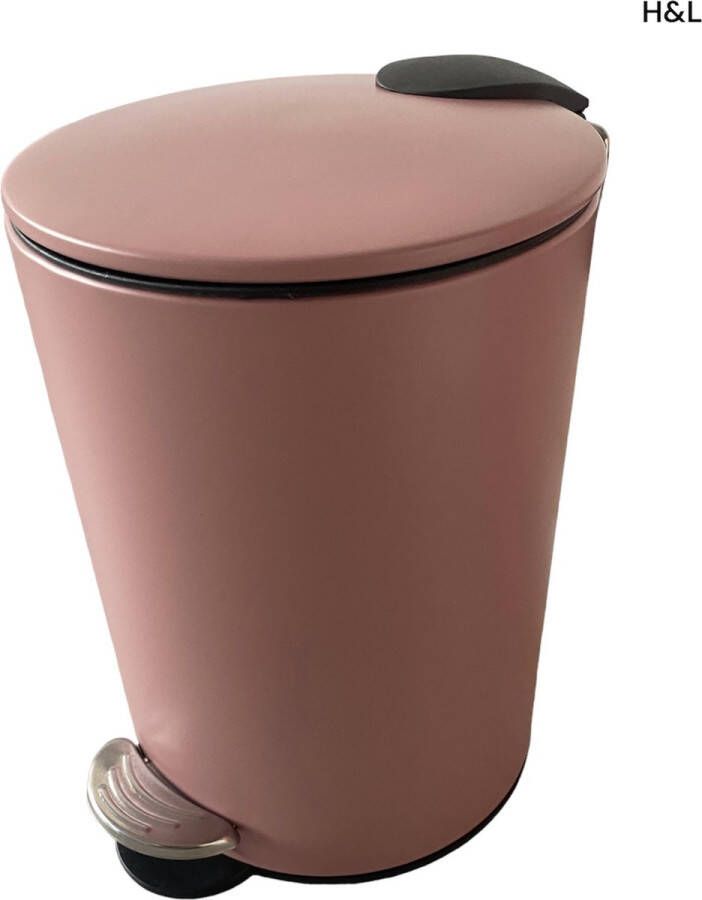 H&L Luxe pedaalemmer mat roze 3 L 3 liter badkamer toilet kantoor slaapkamer