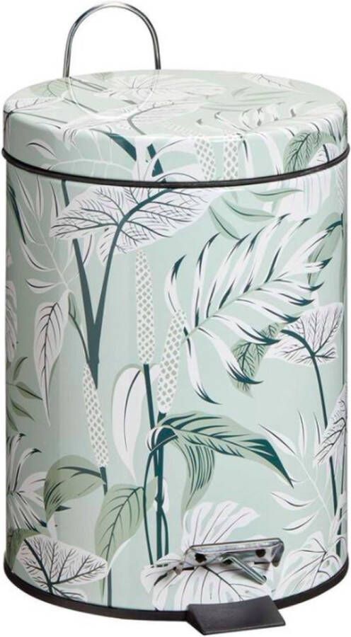 H&L Pedaalemmer jungle bladeren print mint groen 5 L 5 liter kantoor slaapkamer keuken toilet badkamer