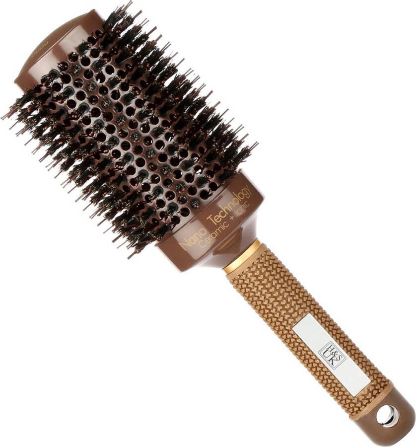 H&S Alliance H&S Ronde borstel om te föhnen 53 mm groot keramische haarborstel met wildzwijnharen met ionen & nano-technologie antistatische XL ronde borstel voor dames voor volumineus haar