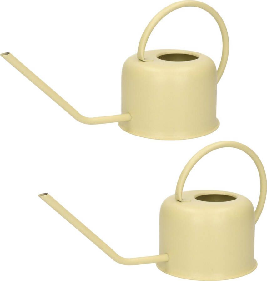 H&S Collection 2x stuks retro metalen gieters plantengieters voor binnen 1100 ml retro groen RVS Afmeting: 33 x 13 x 17 cm