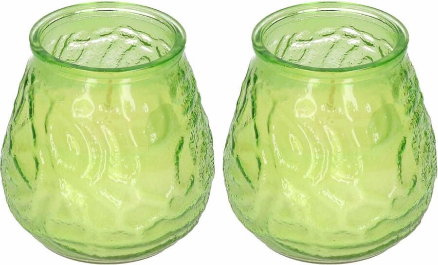 Merkloos Sans marque 2x Windlicht geurkaars citronella tegen muggen groen glas Geurkaarsen citrus geur Glazen lantaarn Anti muggen citronella