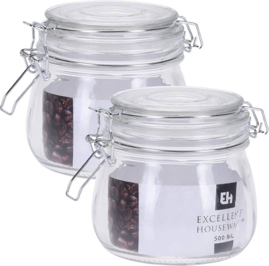 H&S Collection 4x stuks opslagpotten weckpotten van glas met klem beugel deksel en afsluitring met inhoud 500 ML Voedsel inmaken bewaren