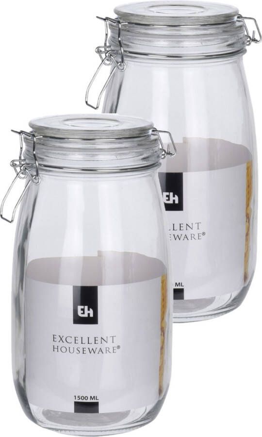 H&S Collection 4x stuks opslagpotten weckpotten van glas met klem beugel deksel en afsluitring met inhoud 1500 ML Voedsel inmaken bewaren