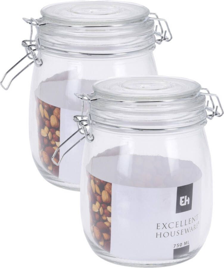 H&S Collection 5x stuks opslagpotten weckpotten van glas met klem beugel deksel en afsluitring met inhoud 750 ML Voedsel inmaken bewaren