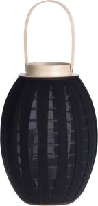H&S Collection Bamboe kaarsenhouder lantaarn met stof zwart 34 cm Waxinelichtjeshouder Windlicht