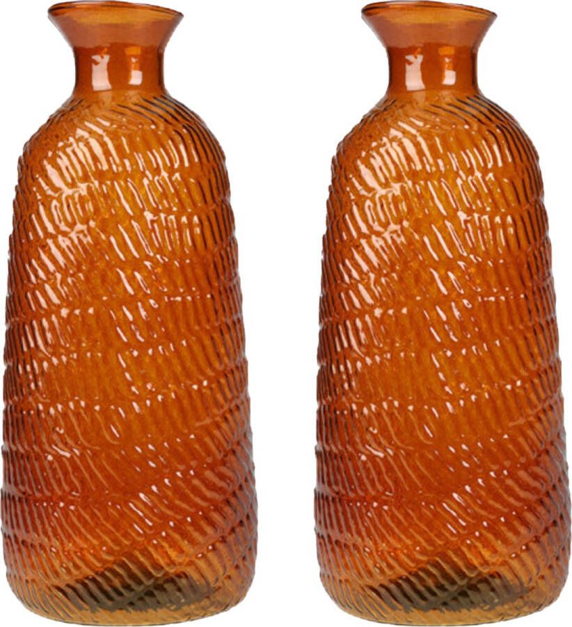 H&S Collection Bloemenvaas Livorno 2x Gerecycled glas terra oranje transparant D13 x H31 cm Vazen