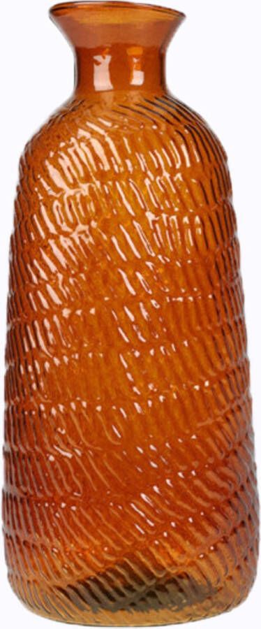 H&S Collection Bloemenvaas Livorno Gerecycled glas terra oranje transparant D13 x H31 cm Vazen