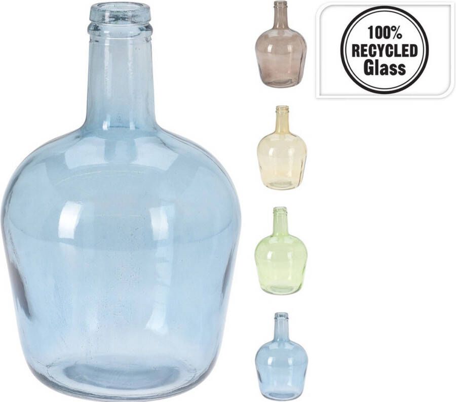 H&S Collection Fles Bloemenvaas San Remo Gerecycled glas groen transparant D19 x H30 cm Vazen