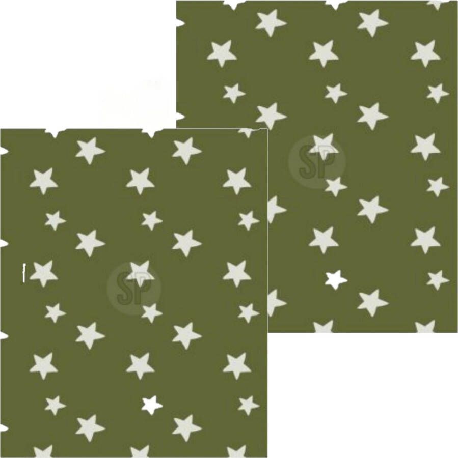 H&S Collection Fleece dekens plaids 2x marine groen met sterren 130 x 170 cm