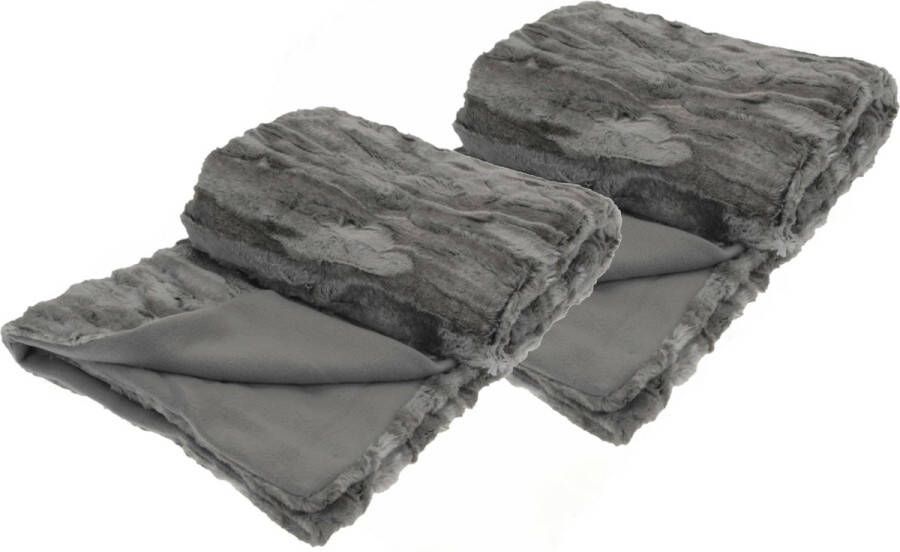 H&S Collection Fleece dekens plaids 2x titanium grijs 130 x 150 cm