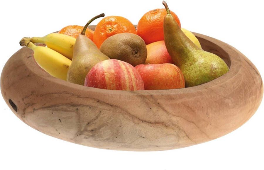 H&S Collection Fruitschaal teak hout 25 cm Decoratieve schalen voor groente en fruit