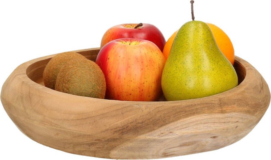 H&S Collection Fruitschaal teak hout 30 cm Decoratieve schalen voor groente en fruit