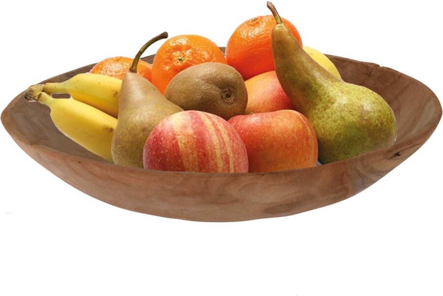 H&S Collection Fruitschaal teak hout 37 cm Decoratieve schalen voor groente en fruit