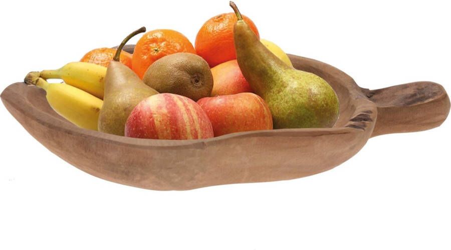 H&S Collection Fruitschaal teak hout blad vorm 35 x 22 cm Decoratieve schalen voor groente en fruit