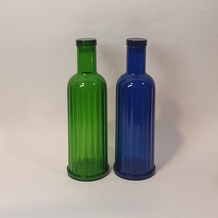 H&S Collection Groene en blauwe fles met dop kunststof