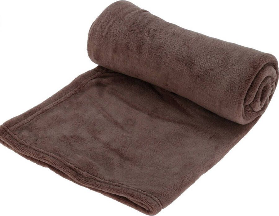 H&S Collection Polyester fleece deken dekentje plaid 125 x 150 cm donkerbruin Plaids