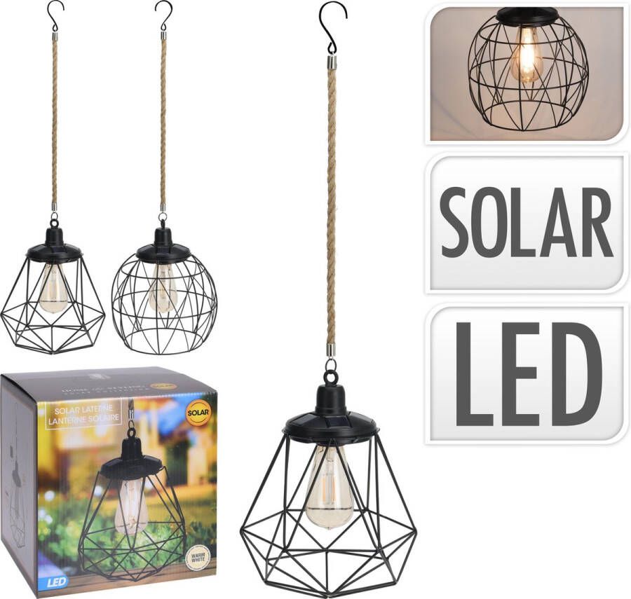 H&S Collection Home & Styling Solar buiten hanglamp Zwarte metalen industriële look LED