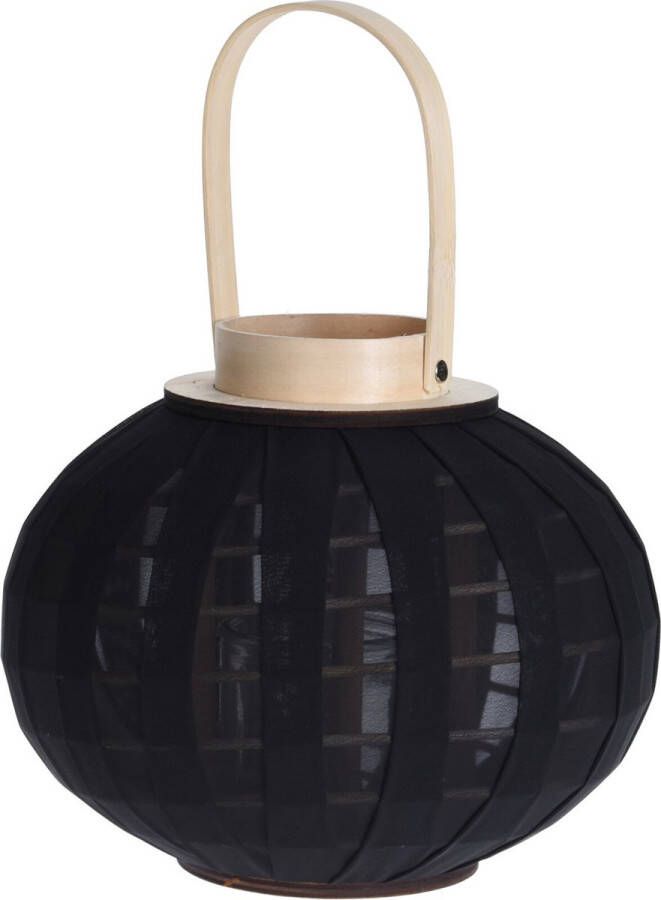 H&S Collection Houten theelichthouder lantaarn met stof zwart 21 cm Waxinelichtjeshouder Windlicht voor kaarsjes van hout