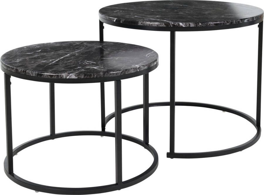H&S Collection HS Collection Bijzettafel set 2-delig zwart marmer 45 cm Bijzettafels