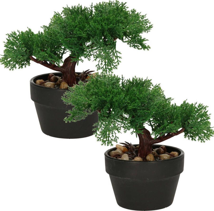 H&S Collection Kunstplant Bonsai boompje in pot 2x Japans decoratie 19 cm Type Moss Kunstplanten