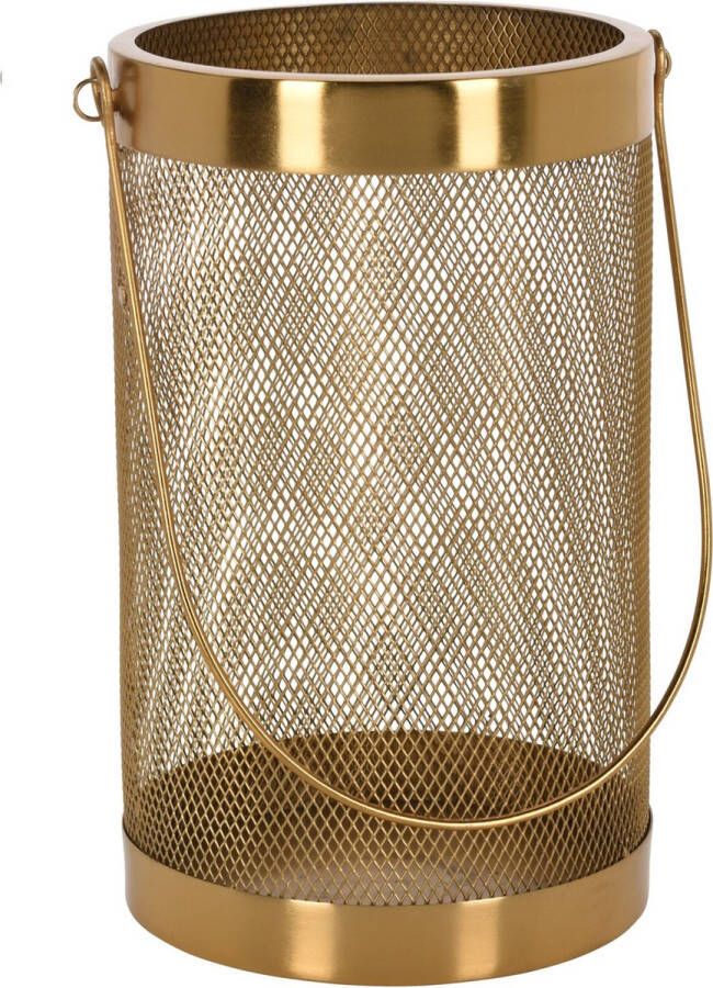 H&S Collection Metalen theelichthouder lantaarn goud 26 cm Waxinelichtjeshouder Windlicht
