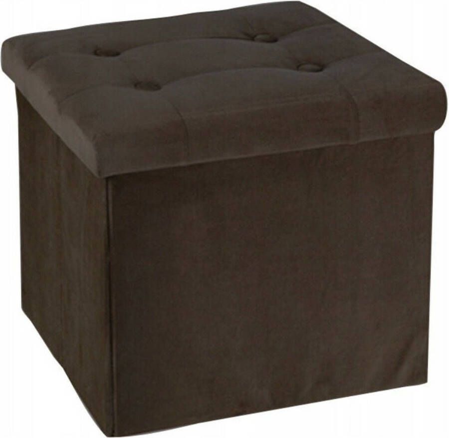 H&S Collection Poef hocker krukje opbergbox donkerbruin fluweel polyester 38 x 38 cm Poefs