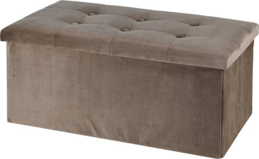 H&S Collection Poef hocker voetenbankje opbergbox beige polyester 76 x 40 x 38 cm Poefs