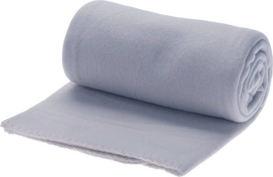 H&S Collection Polyester fleece deken dekentje 130 x 160 cm in de kleur grijs blauw Plaids