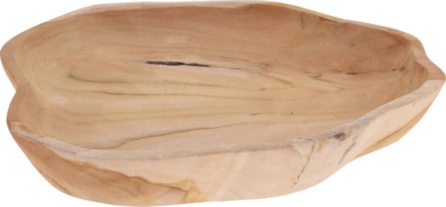 H&S Collection Fruitschaal teak hout rond 32 x 26 x 3 cm Decoratieve schalen voor groente en fruit
