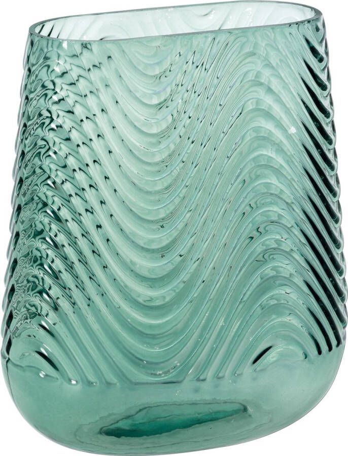 H&S Collection Vaas-glas-ovale vorm-groen-17x12x21 cm