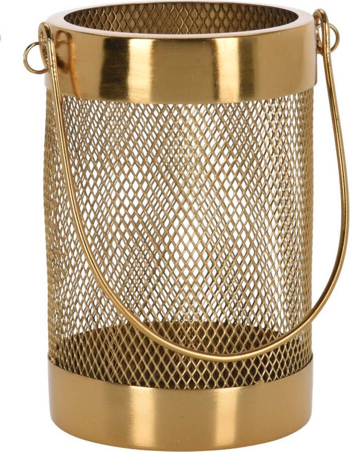 H&S Collection Metalen theelichthouder lantaarn goud 12 cm Waxinelichtjeshouder Windlicht