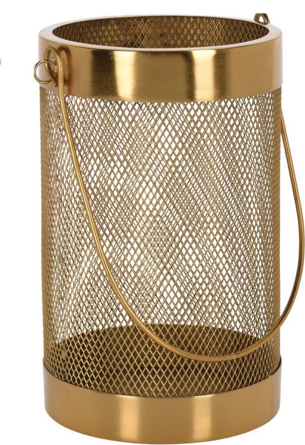 H&S Collection Windlicht goudkleurig metaal 21 cm lantaarn kaarshouder