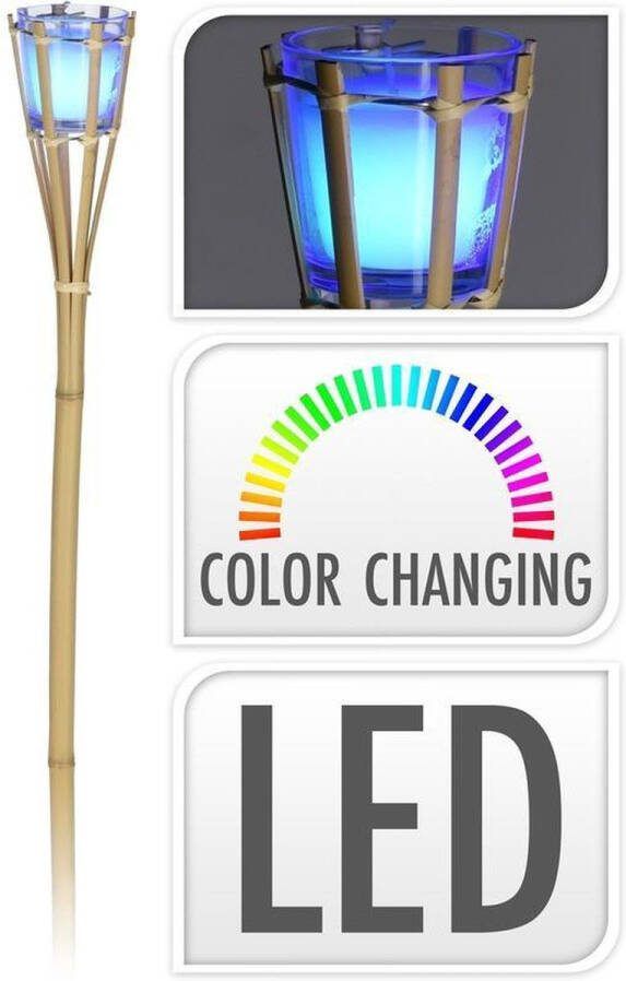 H&S Decoration 4x Bamboe tuinfakkel citronella met LED verlichting 76 cm Anti muggen Tuin kaars 4 stuks