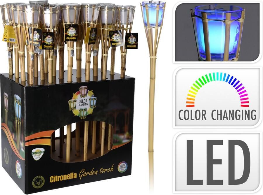 H&S Decoration Tuinfakkel bamboe LED citronella Led verlichting