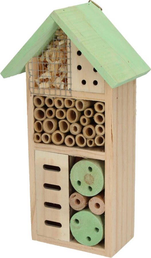 Merkloos Sans marque Insectenhotel met ophanghaakje voor in de Tuin Klein Groen – 26x13x8 5 cm | Terras | Balkon | Bijen | Natuurmonumenten | Tuindecoratie