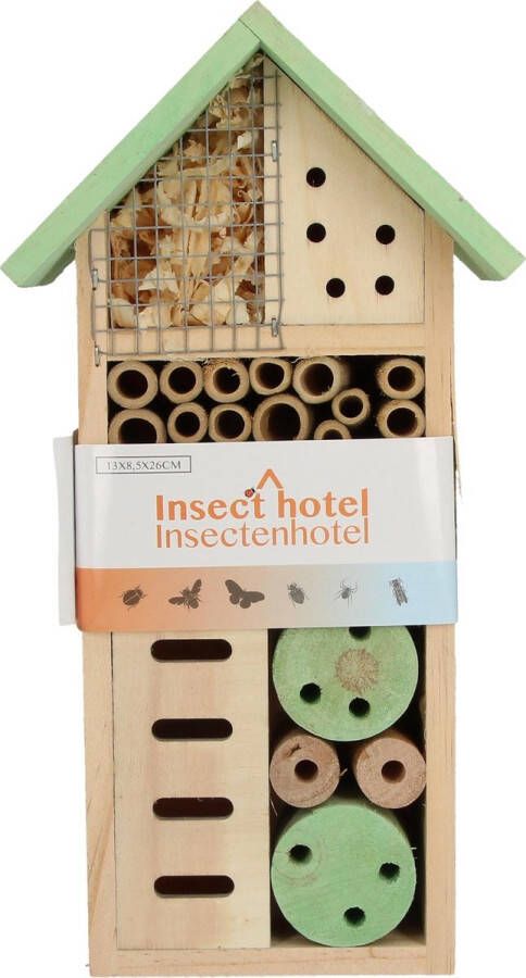 Merkloos Sans marque Insectenhotel met ophanghaakje voor in de Tuin Klein Groen – 26x13x8 5 cm | Terras | Balkon | Bijen | Natuurmonumenten | Tuindecoratie