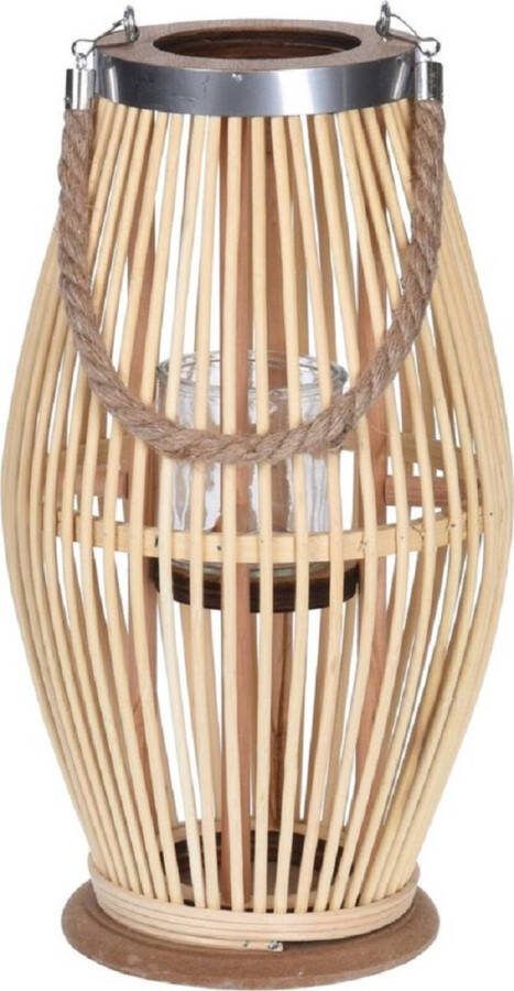 H&S Decoration lantaarn bamboe 21x38 cm decoratie woonkamer windlicht tuin tuinverlichting