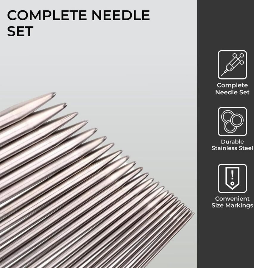 H&S 11 paar roestvrij staal enkelpuntige breinaalden kit set in koffer 2.0mm 2.5mm 3.0mm 3.5mm 4.0mm 4.5mm 5.0mm 5.5mm 6.0mm 7.0mm 8.0mm Lange metalen breinaalden breien stokken