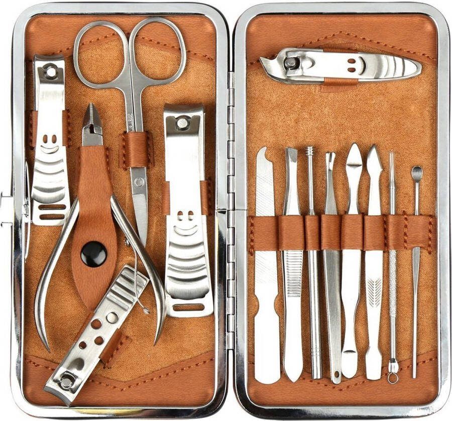 H&S Manicure & pedicure nagelset voor dames en heren 14-delige reis-nagelverzorgingsset Roestvrij stalen nagelset met ook nagelschaar en nagelknipper in kunstleren nageletui