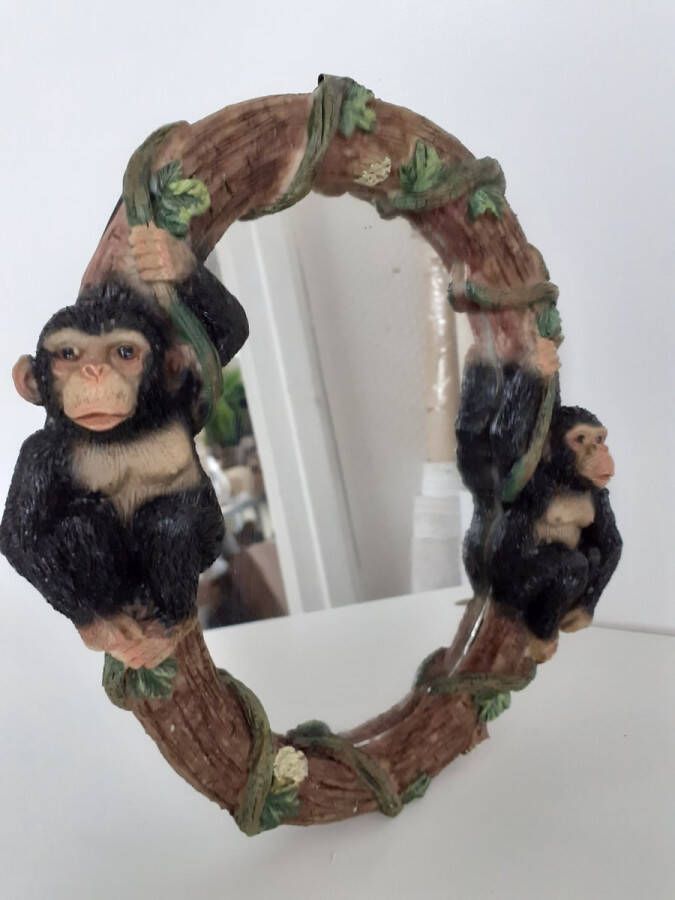 H. Originals Apen beeld apen spiegel met 2 aapjes hang en staand van H.Originals 22x21x5 cm